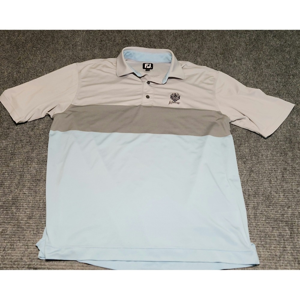 FootJoy Mens Lochinvar Golf Polo Shirt Colorblock Blue Grey White Size Large